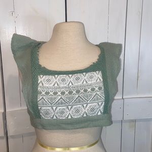 NWOT Free People County Line Embroidered Open Back Top